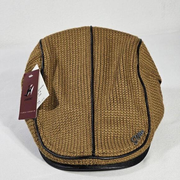 Jamont Men's Knit Flat Padded Warm Beret Caps Casual Wool And Leather Hat - Picture 3 of 12